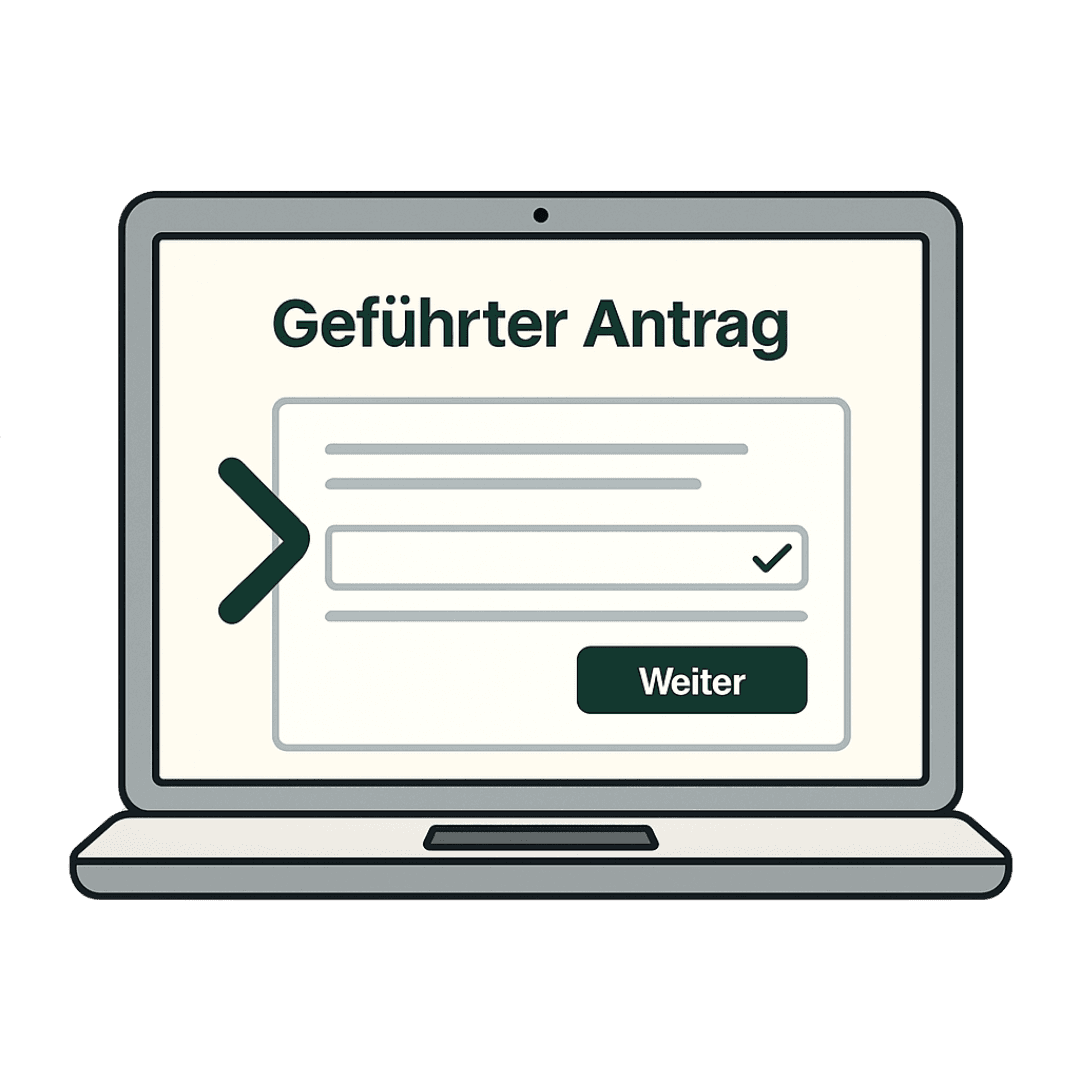 Geführter Antrag am Laptop